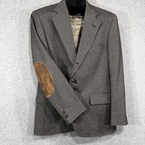 Norm Thompson Blazer Men Houndstooth Wool Elbow Patch Sport Coat Jacket USA READ
